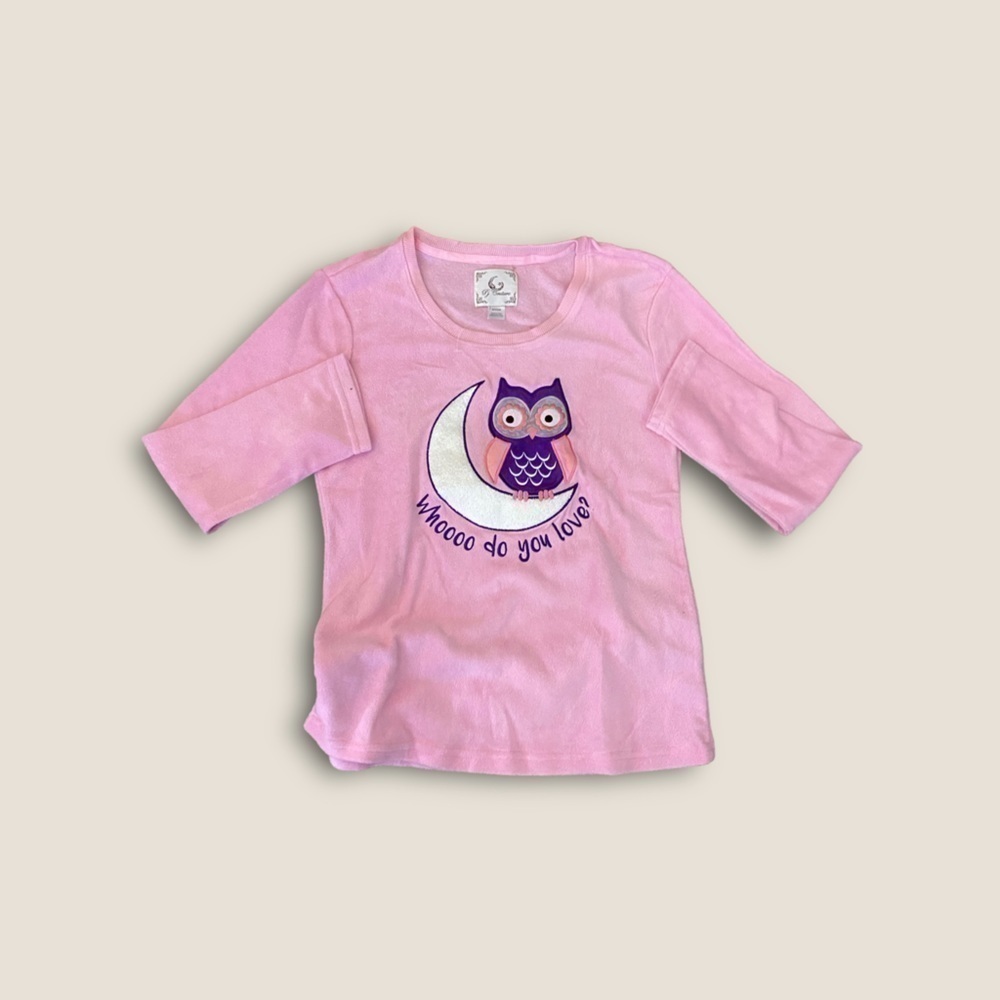 PJ Couture Owl Fleece Long Sleeve Pajama Top Pink S